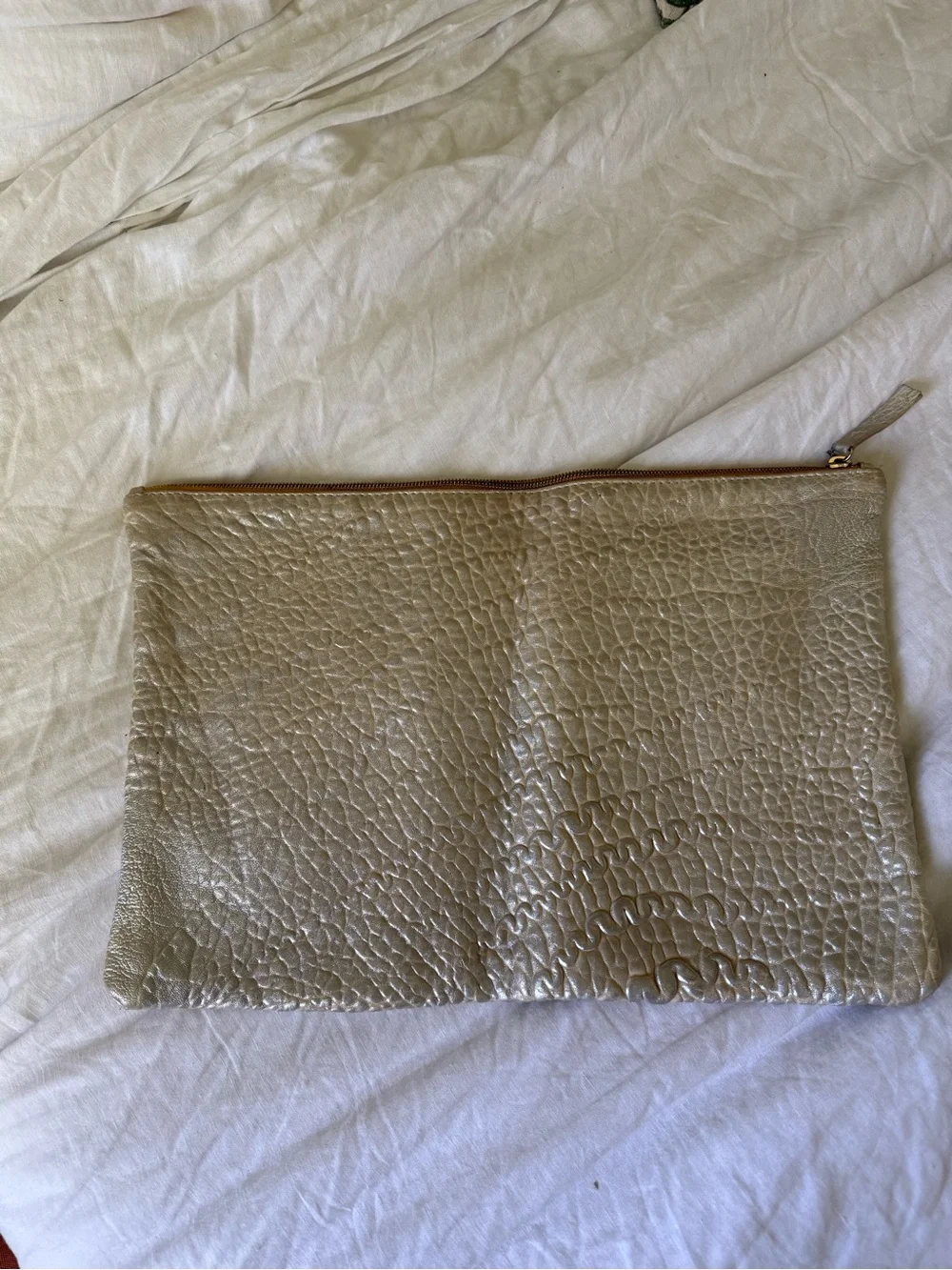 Clare V Metallic Gold Croc-Embossed Laptop Sleeve